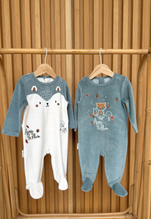 Petit Béguin Lot de 2 pyjamas bébé en velours Ginkgo