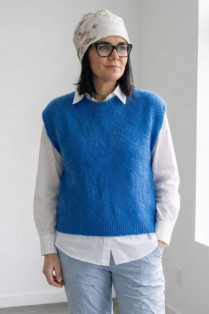 Sweter damski bez rękawów moher niebieski miękki Italy Uni
