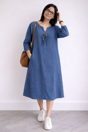 Sukienka damska niebieska sztruksowa Italy boho luźna 100% bawełna Uni