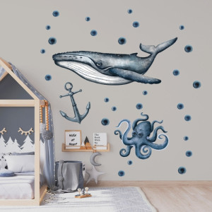 Wandsticker Walfisch und Krake