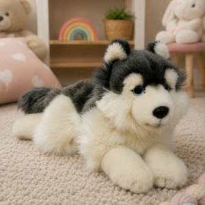 Piesek Husky Leżący Realistyczny - 38cm - pluszak, maskotka
