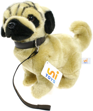 Piesek Mops Buldog ze smyczą - 26cm - pluszak, maskotka