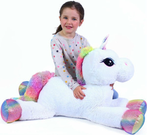 Jednorożec Biały Leżący Duży - 85cm - pluszak, maskotka