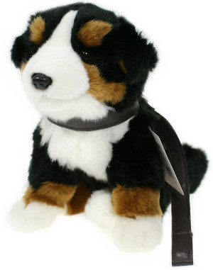 Piesek Czarny Bernardyn na smyczy - 19cm - pluszak, maskotka