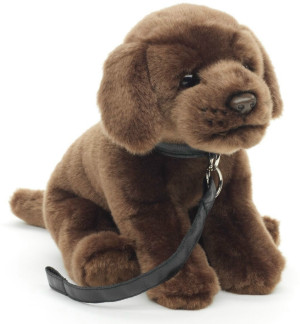 Piesek Labrador Brązowy Siedzący ze smyczą - 25cm - pluszak, maskotka