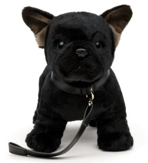 Piesek Buldog Francuski Czarny Realistyczny ze smyczą - 26cm - pluszak, maskotka
