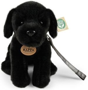 Piesek Czarny Labrador Siedzący ze smyczą - 25cm - pluszak, maskotka