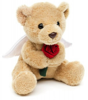 Miś Teddy z różą i skrzydełkami - 14cm - pluszak, maskotka