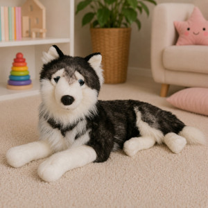Piesek Husky Leżący Realistyczny DUBI - 60cm - pluszak, maskotka