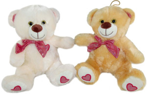 Miś z kokardą Love 2 kolory - 23cm Kremowy - pluszak, maskotka