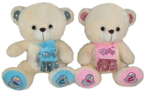 Miś Kremowy w szaliku 2 kolory I Love You - 30cm Dowolny / Mix - pluszak, maskotka