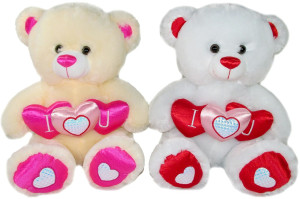 Miś Love z sercem 2 kolory - 30cm Kremowy - pluszak, maskotka