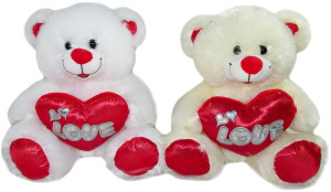Miś Love z sercem 2 kolory - 30cm Biały - pluszak, maskotka