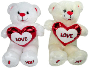 Miś Love z sercem 2 kolory - 30cm Biały - pluszak, maskotka