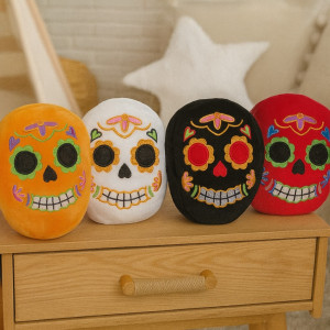 Poduszka Czaszka Cukrowa Głowa Halloween - 22/17cm Czerwony - pluszak, maskotka