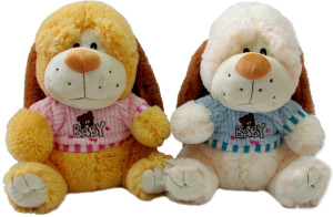 Piesek Baby w ubranku 2 kolory - 38cm Kremowy - pluszak, maskotka
