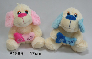 Piesek z kością Love 2 kolory - 17cm Różowy - pluszak, maskotka