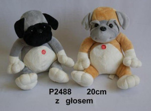 Piesek Buldog 2 kolory (Głos) - 20cm Brązowy - pluszak, maskotka