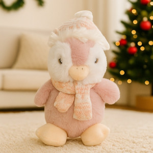 Pingwinek różowy zimowy w czapce - 21cm - pluszak, maskotka