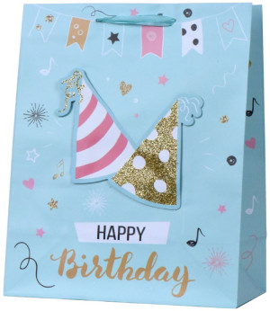 Torebka Prezentowa Happy Birthday Urodziny Niebieska - 23cm - pluszak, maskotka