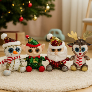 Święty Mikołaj Bałwanek Łoś Renifer Elf z cekinami 4 wzory 22cm - pluszak, maskotka