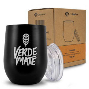 Matero Termiczne ze Stali Nierdzewnej do Yerba Mate TermoLid z Pokrywką Czarne z Logo Verde Mate 350ml – Cebador