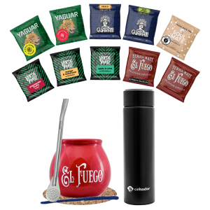 Zestaw do Yerba Mate: Matero + Termos LED + Bombilla + Próbki Soul Mate, Verde Mate, El Fuego, Guarani i Yaguar 10x50g (0,5kg Suszu) + Akcesoria