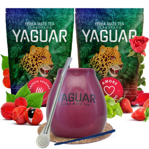 Zestaw Yerba Mate Yaguar Energía Guaraná 500g i Amore 500g (1kg Suszu) + Matero Ceramiczne / Tykwa + Bombilla + Akcesoria