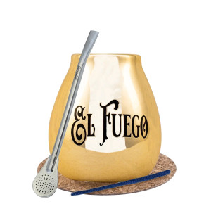 Zestaw Akcesoriów do Yerba Mate: Matero Ceramiczne / Tykwa z Logo El Fuego + Bombilla + Akcesoria
