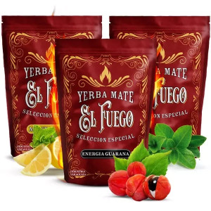 Trzypak Yerba Mate El Fuego: Menta Limón 500g, Energia Guarana 500g i Elaborada 500g (1,5kg Suszu) – Venusti | Paragwajska