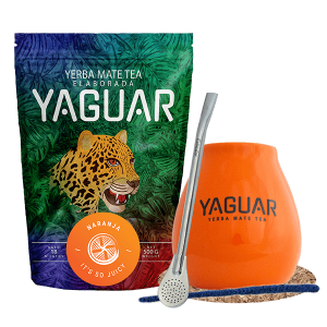 Zestaw Yerba Mate Yaguar Naranja 500g (0,5kg Suszu) + Matero Ceramiczne / Tykwa + Bombilla + Akcesoria – Startowy