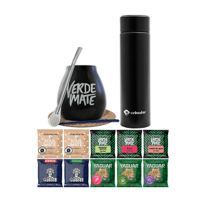 Zestaw do Yerba Mate: Matero / Tykwa + Termos LED + Bombilla + Próbki Verde Mate, Yaguar, Soul Mate i Guarani 10x50g (0,5kg Suszu) + Akcesoria