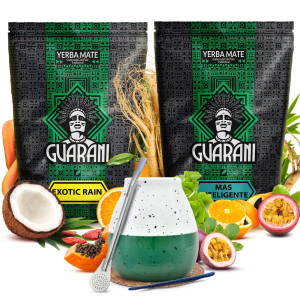 Zestaw Yerba Mate Guarani Mas Inteligente 500g i Exotic Rain 500g (1kg Suszu) + Matero Ceramiczne / Tykwa + Bombilla + Akcesoria