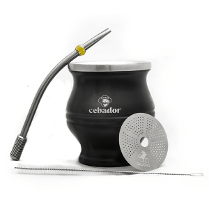 Zestaw Akcesoriów do Yerba Mate: TermoColador – Naczynko z Sitkiem Czarne + Bombilla