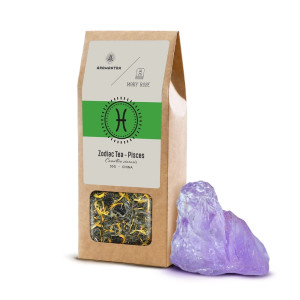 Zestaw dla Zodiakalnych Ryb: Herbata Zodiakalna Aromantra x Mary Rose 50g + Ametyst (1 szt.) – Ezoteryka, Joga, Medytacja