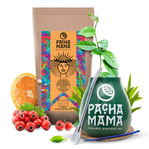 Zestaw Guayusa Pachamama Citrus 100g (0,1kg) + Matero Ceramiczne / Tykwa + Bombilla + Akcesoria – z Organicznym Certyfikatem | Ilex Guayusa z Ekwadoru