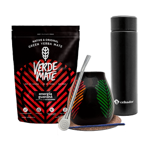 Zestaw Yerba Mate Verde Mate Green Energía Guaraná 500g (0,5kg Suszu) + Matero Ceramiczne / Tykwa "Samba" + Termos LED + Bombilla + Akcesoria