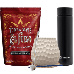 Zestaw Yerba Mate El Fuego Energia Guarana 500g (0,5kg Suszu) + Matero "Plaster Miodu" + Termos LED + Bombilla "Bomba" do Chimarrão + Akcesoria