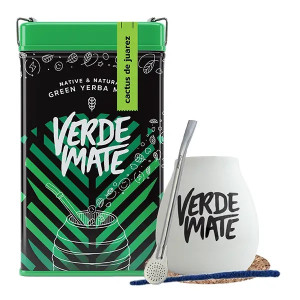 Zestaw Yerbera – Puszka z Yerba Mate Verde Mate Green Cactus de Juarez 500g (0,5kg Suszu) + Matero Ceramiczne / Tykwa + Bombilla + Akcesoria