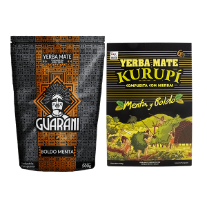 Dwupak Yerba Mate: Guarani Boldo Menta 500g + Kurupi Menta y Boldo 500g (1kg Suszu) | Paragwajska