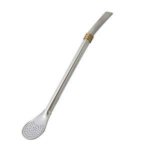 Bombilla do Yerba Mate "Anillo" Inox, ze Złotym Pierścieniem Chłodzącym 19cm – Cebador (Słomka z Filtrem – Łyżeczka, Rurka Filtrująca)