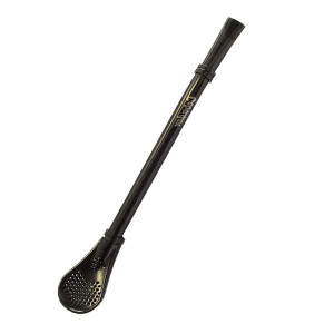 Bombilla do Yerba Mate "Gringo" Czarna Triffle Inox, z Pierścieniem Chłodzącym 15,5cm – Cebador (Słomka z Filtrem – Łyżeczka, Rurka Filtrująca)