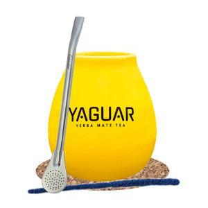Zestaw Akcesoriów do Yerba Mate: Matero Ceramiczne / Tykwa z Logo Yaguar + Bombilla + Akcesoria