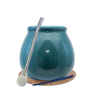 Zestaw Akcesoriów do Yerba Mate: Matero Ceramiczne / Tykwa "Turquesa" + Bombilla + Akcesoria