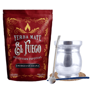 Zestaw Yerba Mate El Fuego Energia Guarana 500g (0,5kg Suszu) + Matero z Drewna Palo Santo "Diego" + Bombilla "Bomba" do Chimarrão + Akcesoria