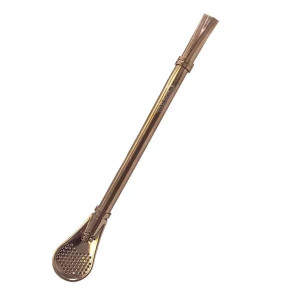 Bombilla do Yerba Mate "Gringo" Kolor Miedziany Rose Gold Inox, z Pierścieniem Chłodzącym 15,5cm – Cebador (Słomka z Filtrem – Łyżeczka)