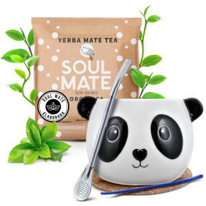 Zestaw do Yerba Mate: Matero Ceramiczne / Tykwa "Panda" + Bombilla + Próbka Soul Mate sin Humo Elaborada 50g + Akcesoria