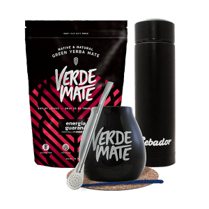 Zestaw Yerba Mate Verde Mate Green Energía Guaraná 500g (0,5kg Suszu) + Matero Ceramiczne / Tykwa + Termos LED + Bombilla + Akcesoria