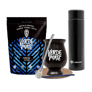 Zestaw Yerba Mate Verde Mate Green Más IQ 500g (0,5kg Suszu) + Matero Ceramiczne / Tykwa + Termos LED + Bombilla + Akcesoria