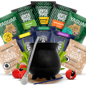 Zestaw do Yerba Mate: Matero / Tykwa "Caldero" + Bombilla + Próbki Verde Mate, Guarani, Yaguar i Soul Mate 10x50g (0,5kg Suszu) + Akcesoria – na Start